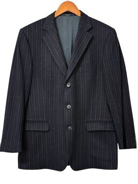 Z Zegna Mens Blazer Blue Gray Pinstripe Wool Angora Sport Coat Size 52R / US 42R